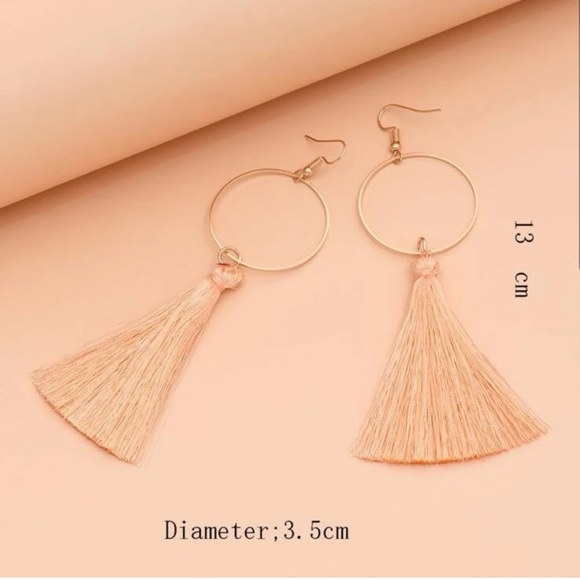 GOLD HOOP CORAL TASSEL EARRINGS - Picture 3 of 3